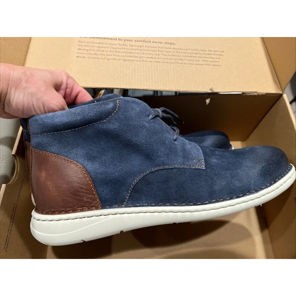 new BORN Theo Chukka sporty flexible Boots shoes Men full grain leather navy 9